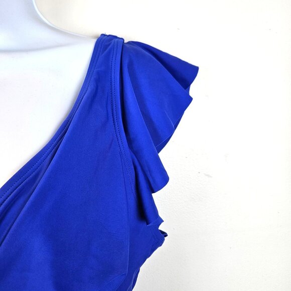 B2prity Womens One Piece Swimsuit Ruffle Cutout Bathing Suit XL Blue Beach Pool - Picture 8 of 10